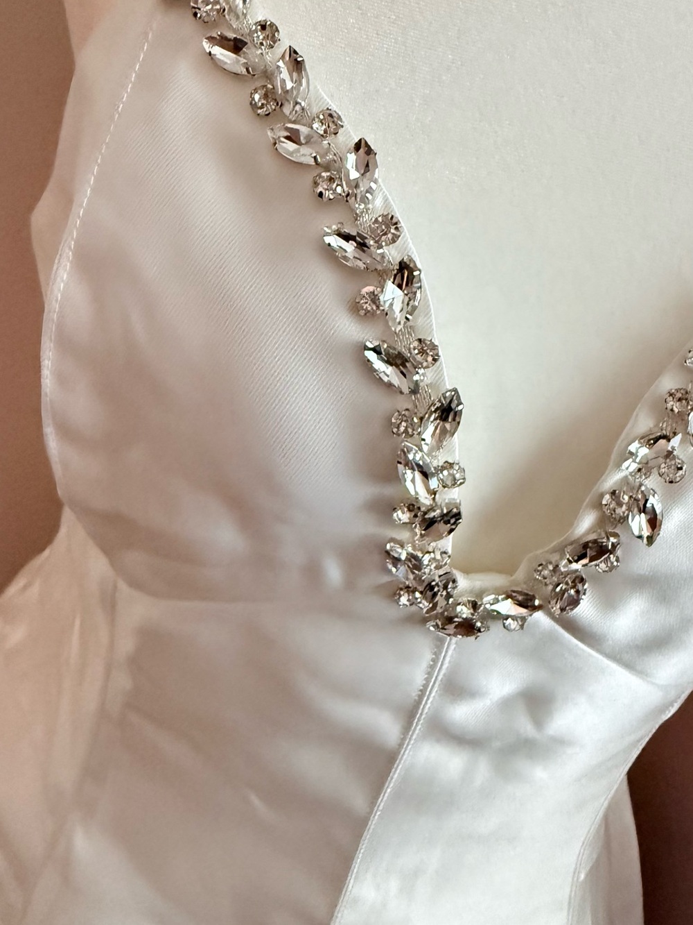 Vici Women’s Medium White Satin Rhinestone Wedding Bridal Party Mini Dress - Picture 6 of 11